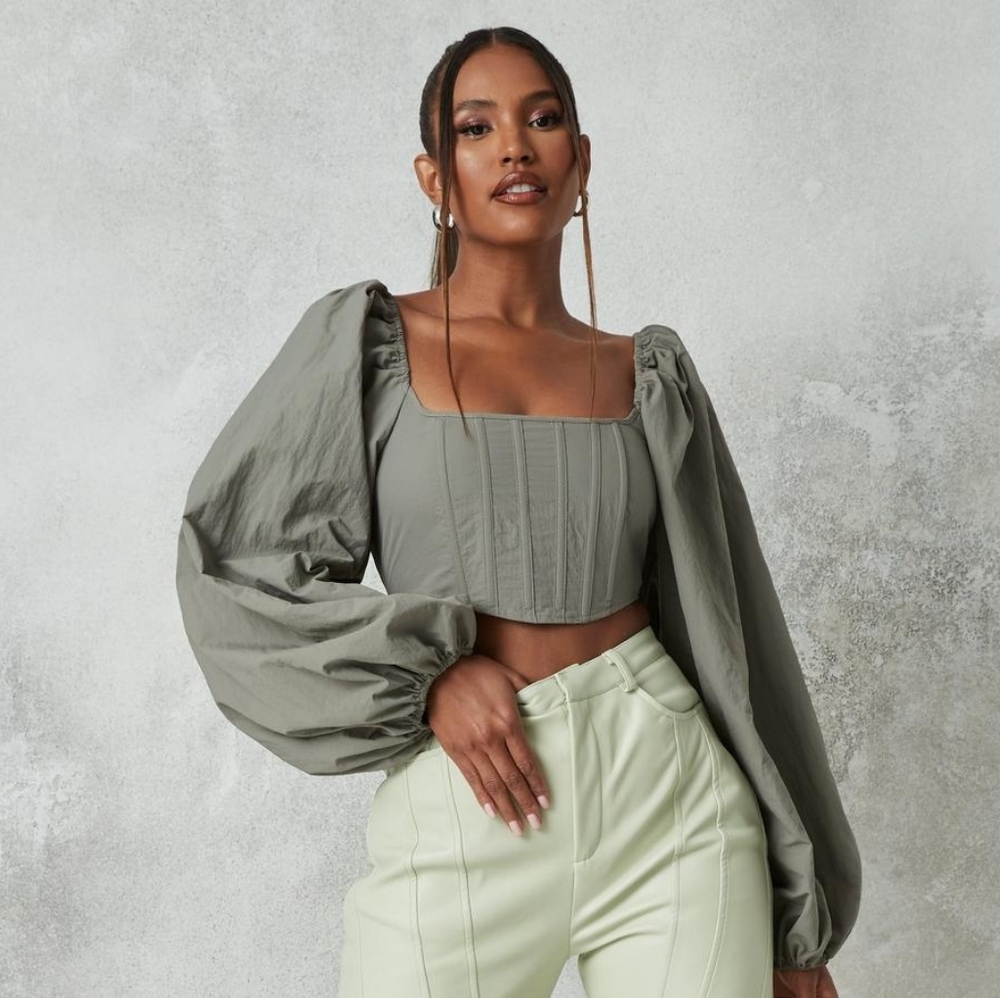 Missguided Cropped Charcoal Balloon Sleeve NWOT